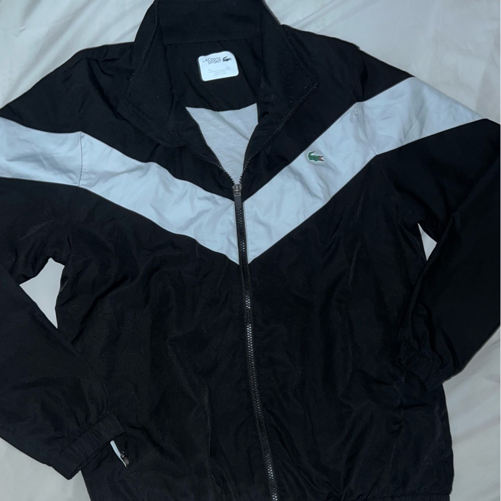 Lacoste Black and White Windbreaker with Chevron Design - Picture 3 of 10
